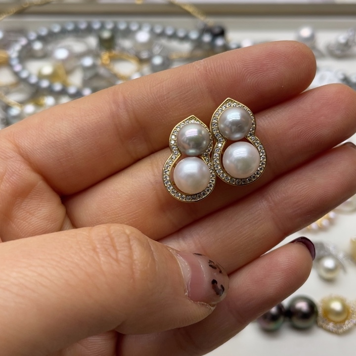 海水珍珠耳饰银S925镶嵌