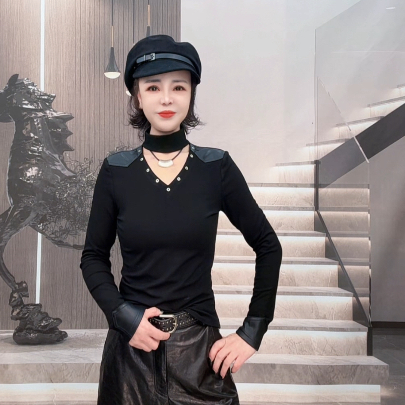 阿珍服饰店 新款时尚百搭加绒套头T恤#00103