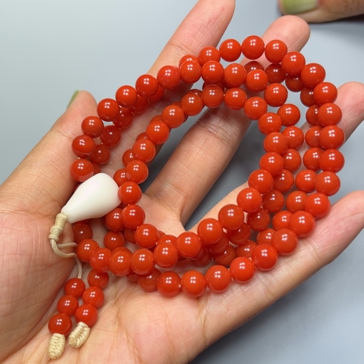 南红玛瑙柿子红108 6mm未镶嵌