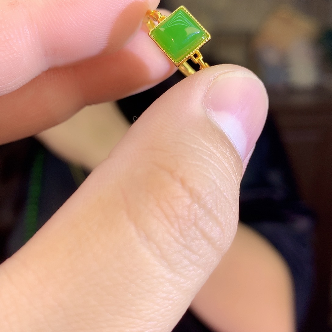 吊坠(不含链)银S925镶嵌和田玉（碧玉）戒指