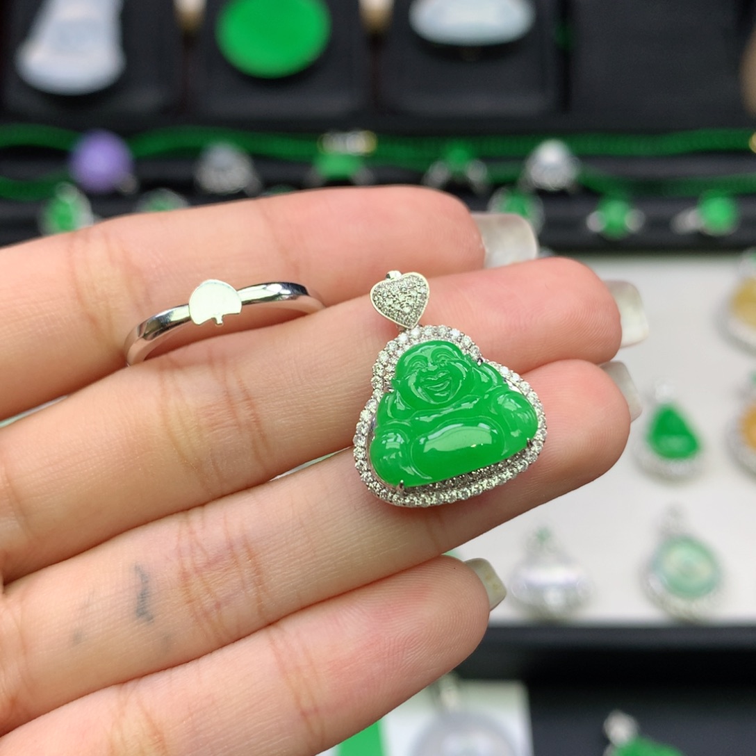 翡翠18K金镶嵌吊坠(不含链)