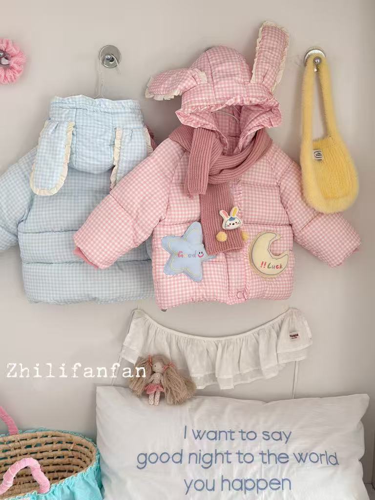 2025冬季新款女童加绒加厚超萌百搭一件过冬带围巾棉服外套8573