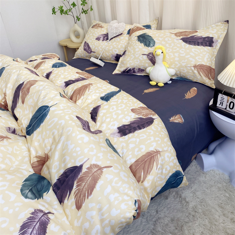 【蓝色羽毛】简约INS风床上三件套四件套