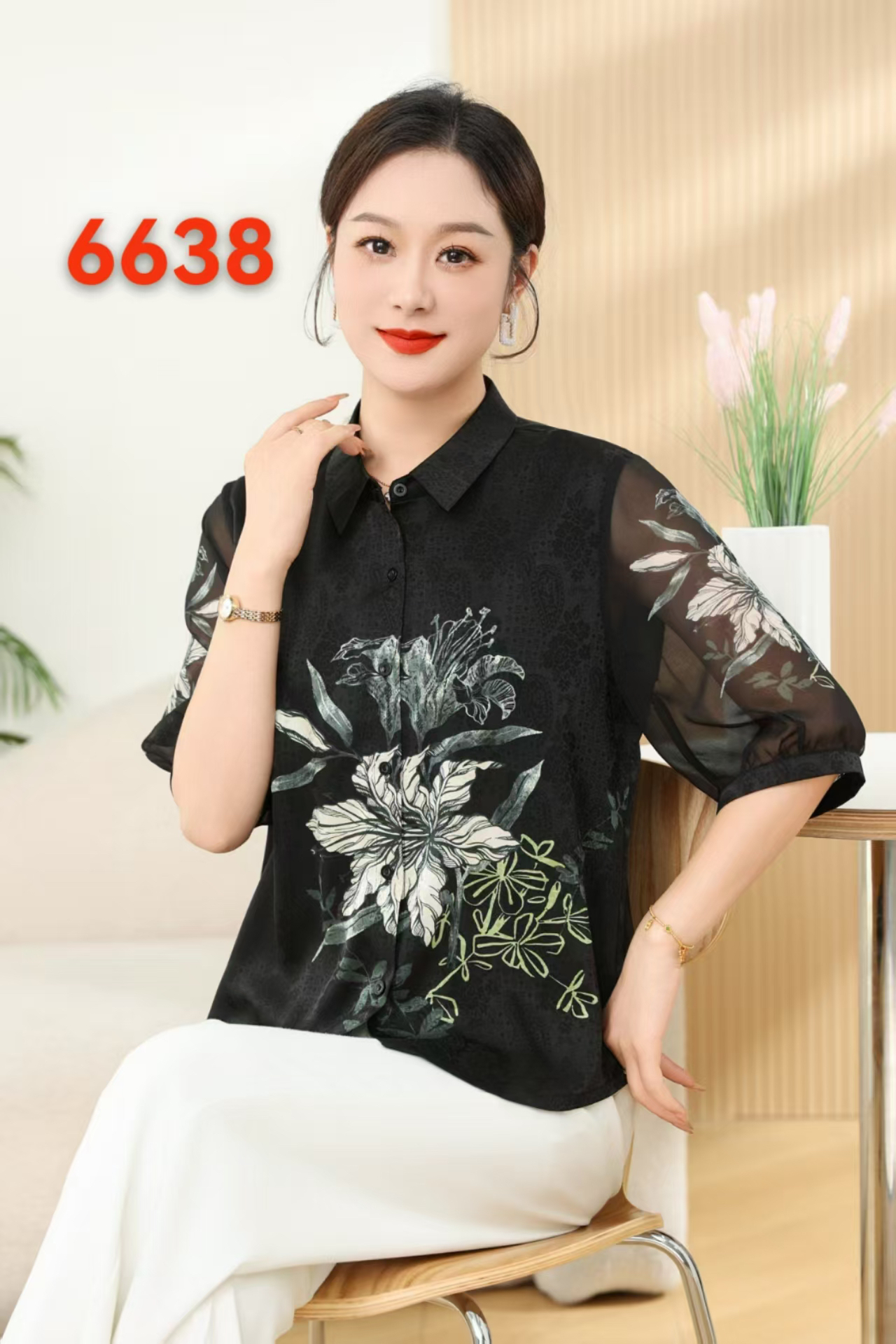 妈妈夏季七分袖洋气小衫中女装时尚宽松衬衫