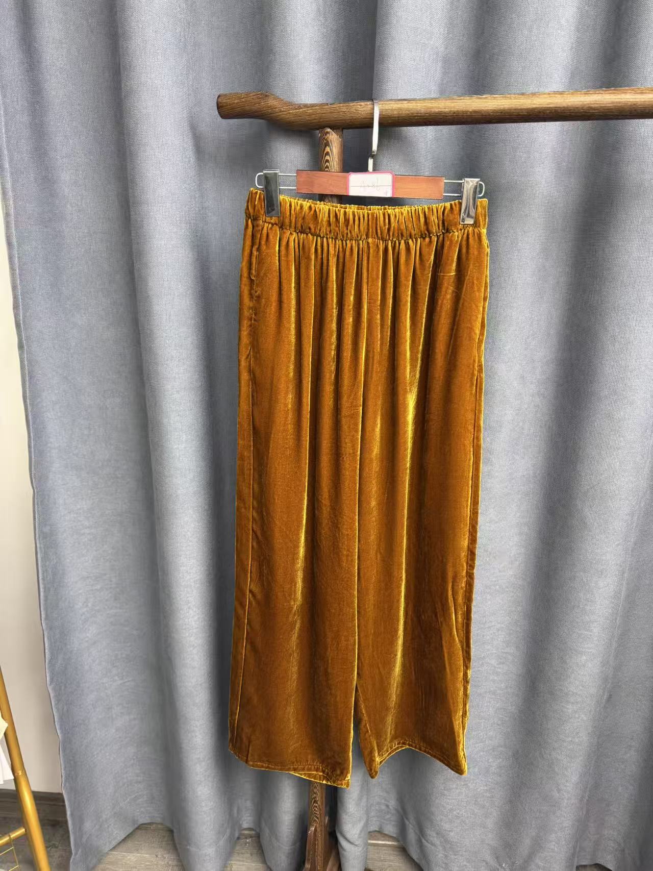 2025秋季新款复古百搭宽松桑蚕丝丝绒裤子女A286