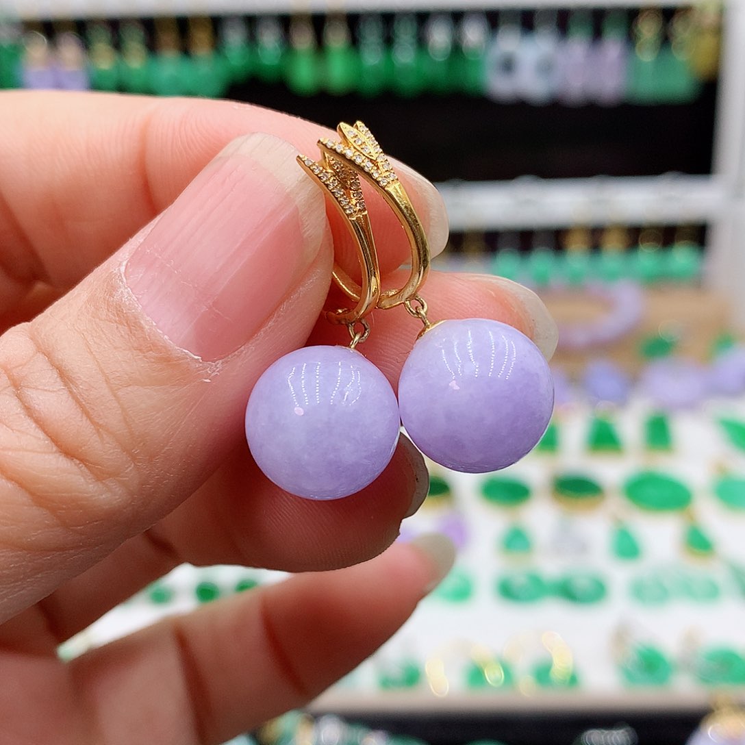 翡翠耳饰18K金镶嵌的