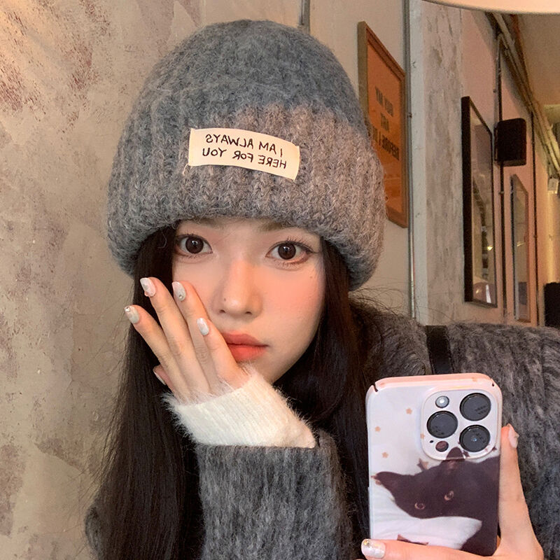 毛线帽子女2025新款秋冬季保暖护耳大头围灰色针织帽潮冷帽显脸小