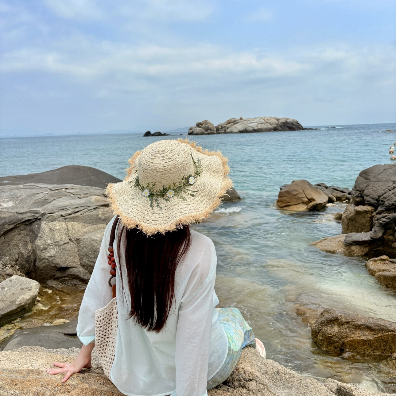 三亚大理法式波浪五骨辫拉菲草边中檐防晒帽海边沙滩度假遮阳帽