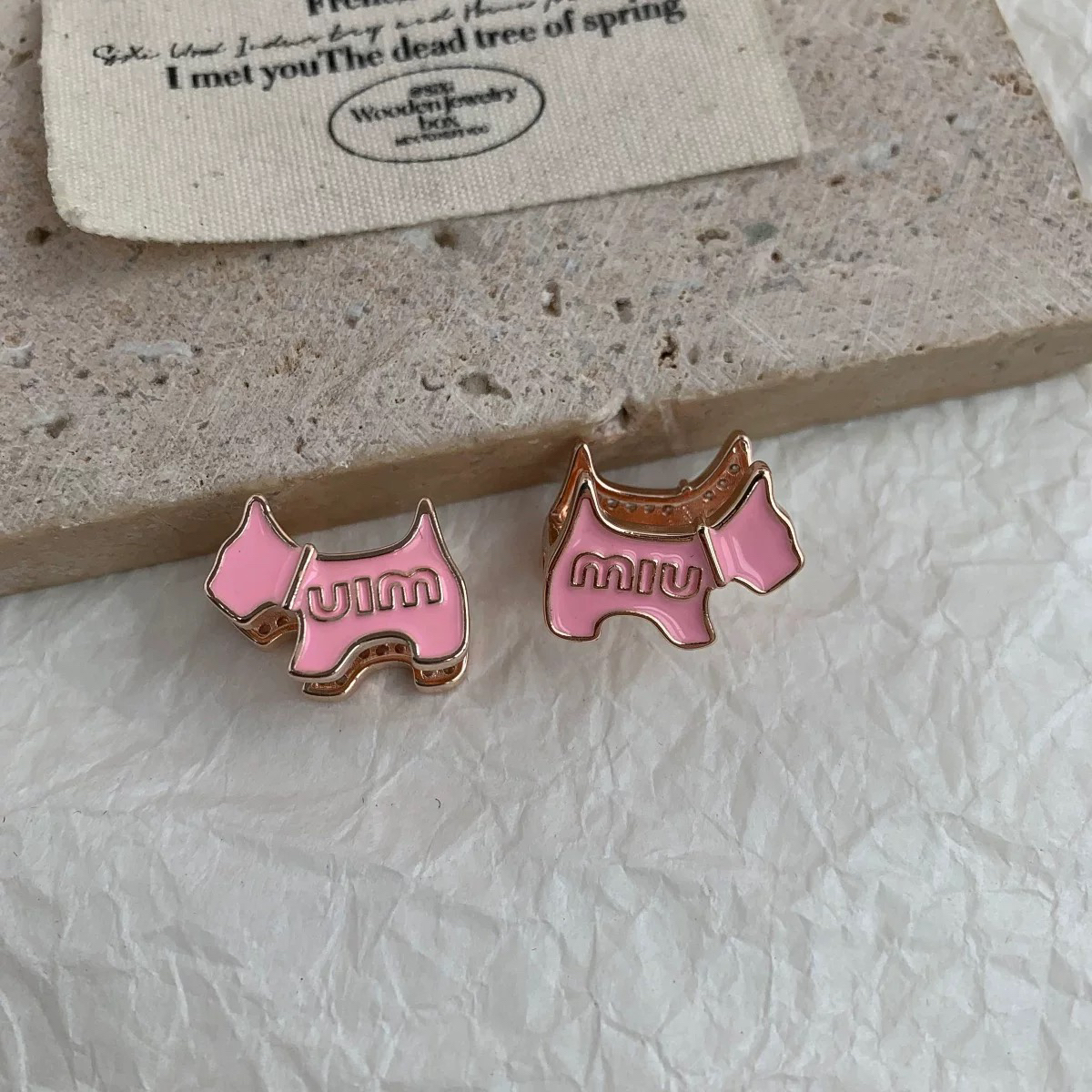 合金耳饰 【Dream 梦梵】樱花狗狗双面可戴耳钉