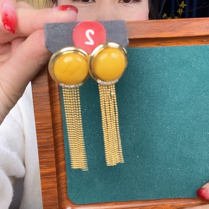 蜜蜡耳饰银S925镶嵌耳吊