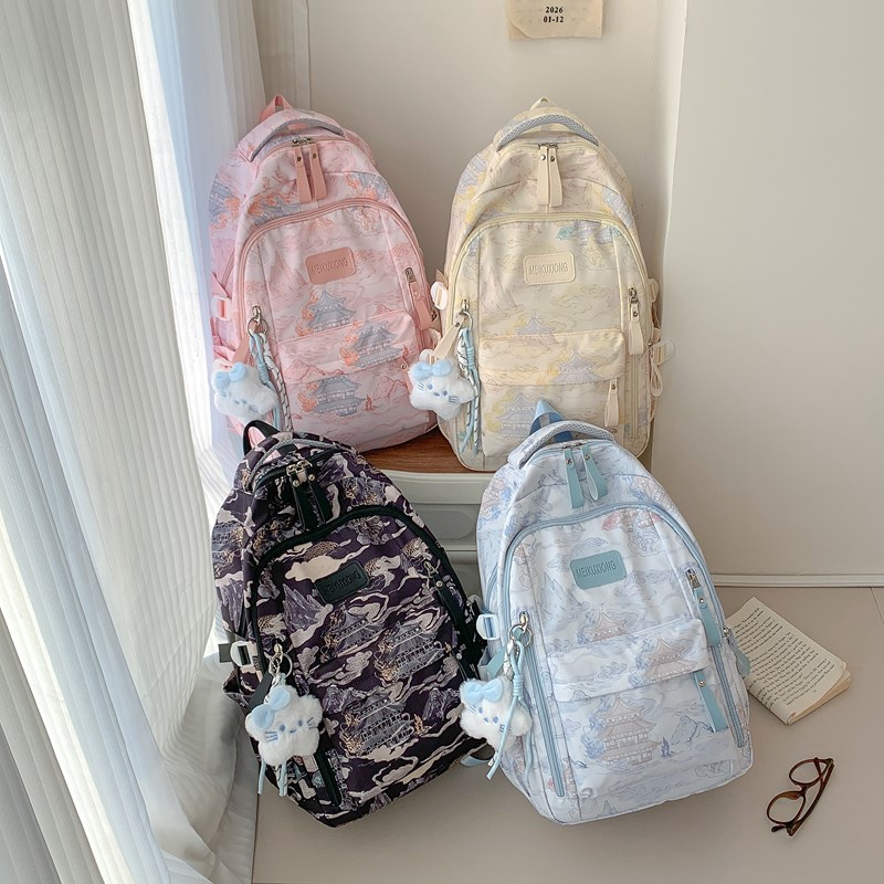 书包初中女生高中生大学生高颜值多隔层大容量新中式国风双肩包女