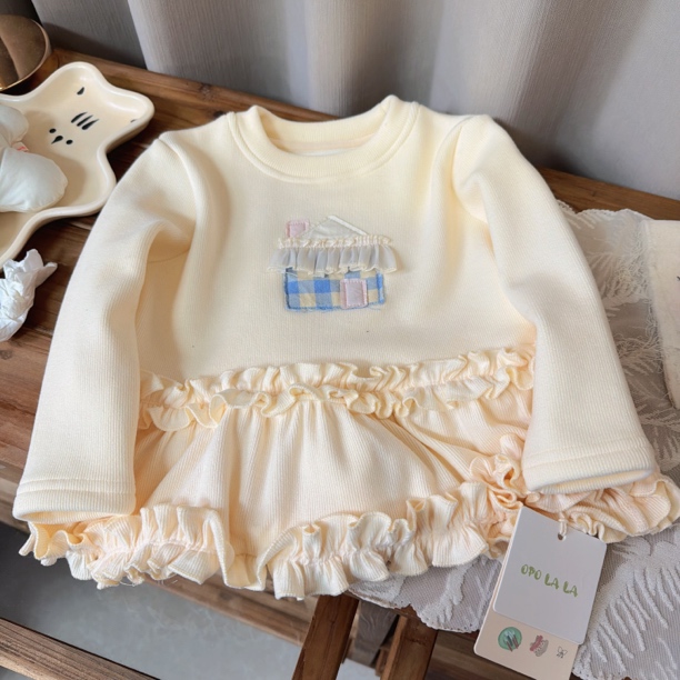 Opolala 25冬 7072女童加厚一体绒洋气拼接打底衫