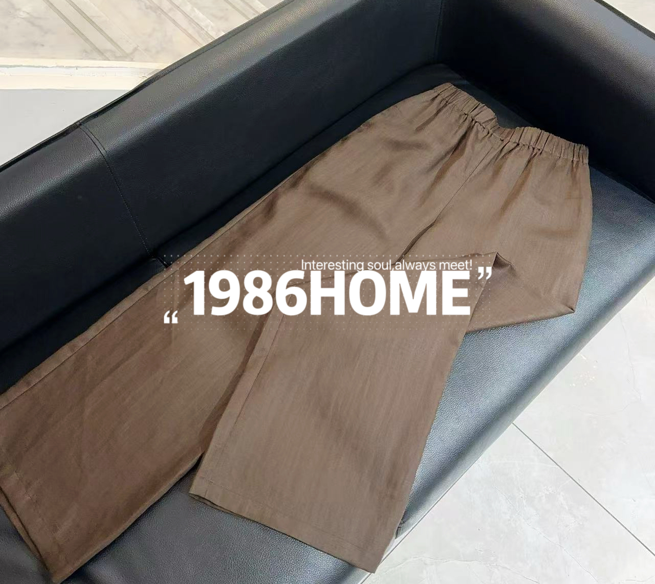 1986home原创设计松紧腰天丝亚麻阔腿裤通勤轻职场