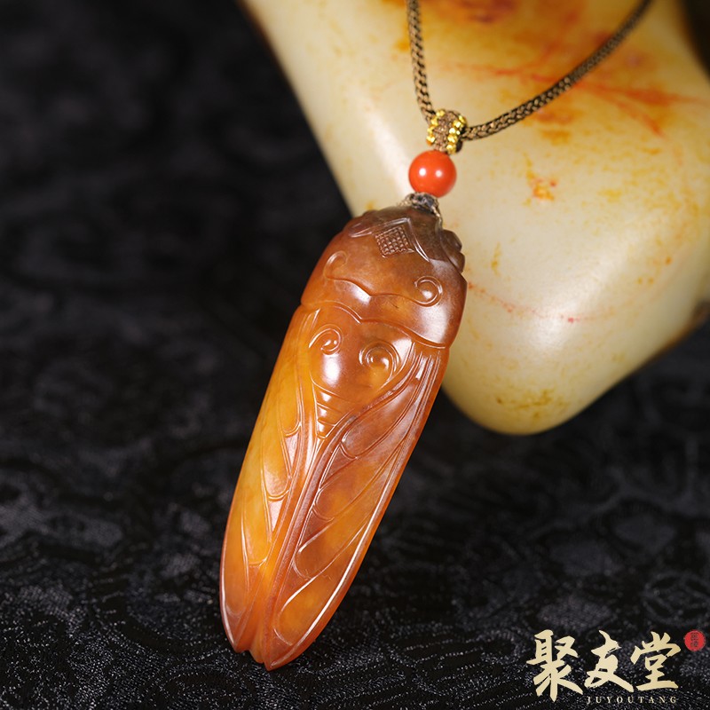 聚友堂王伟玉雕12克新疆和田玉籽料黄沁老熟一鸣惊人玉蝉知了挂件