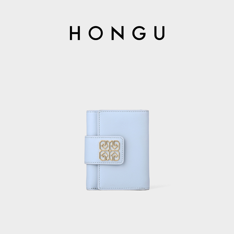HONGU/红谷时尚新款真皮简约女士短款零钱包短三折小卡包女钱包