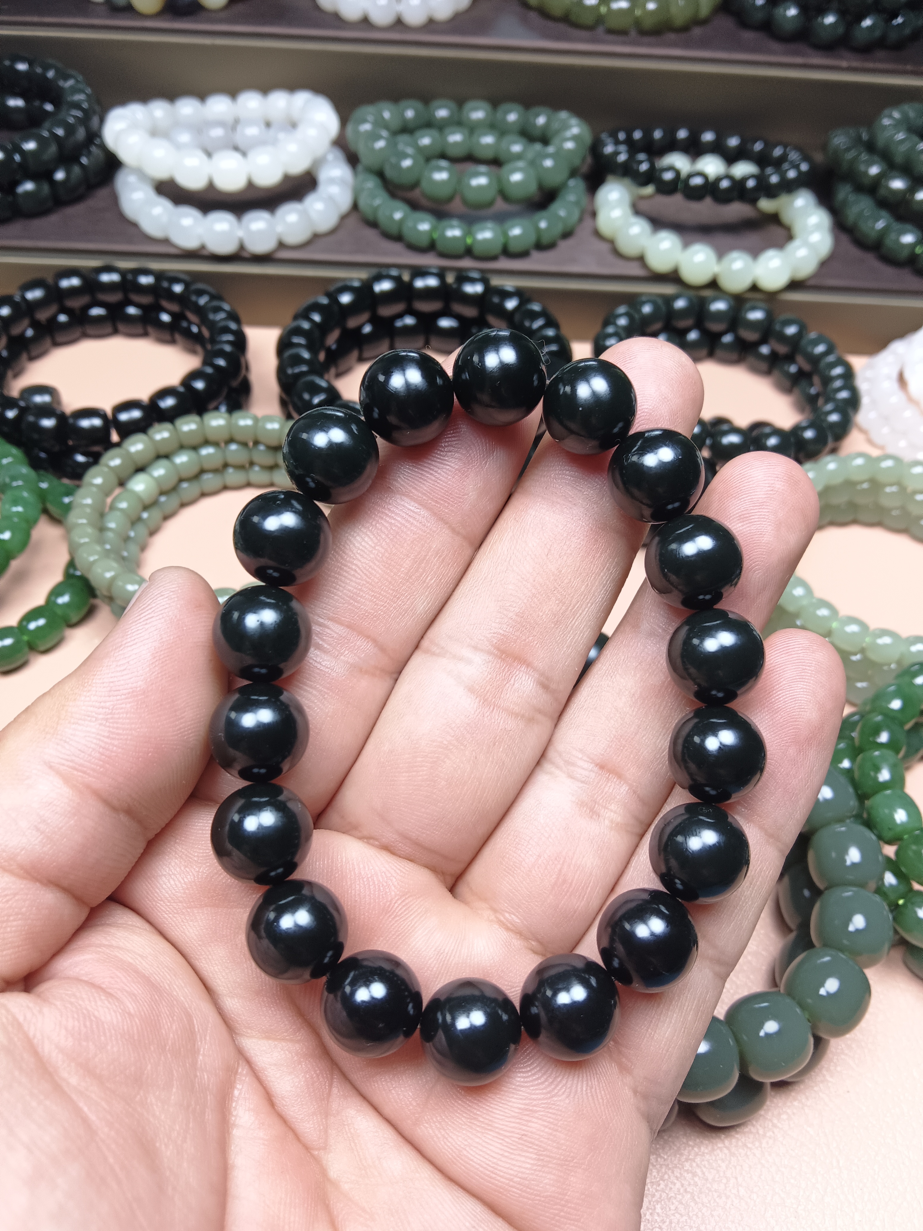 【不二】新疆和田玉黑青特细12圆珠珠