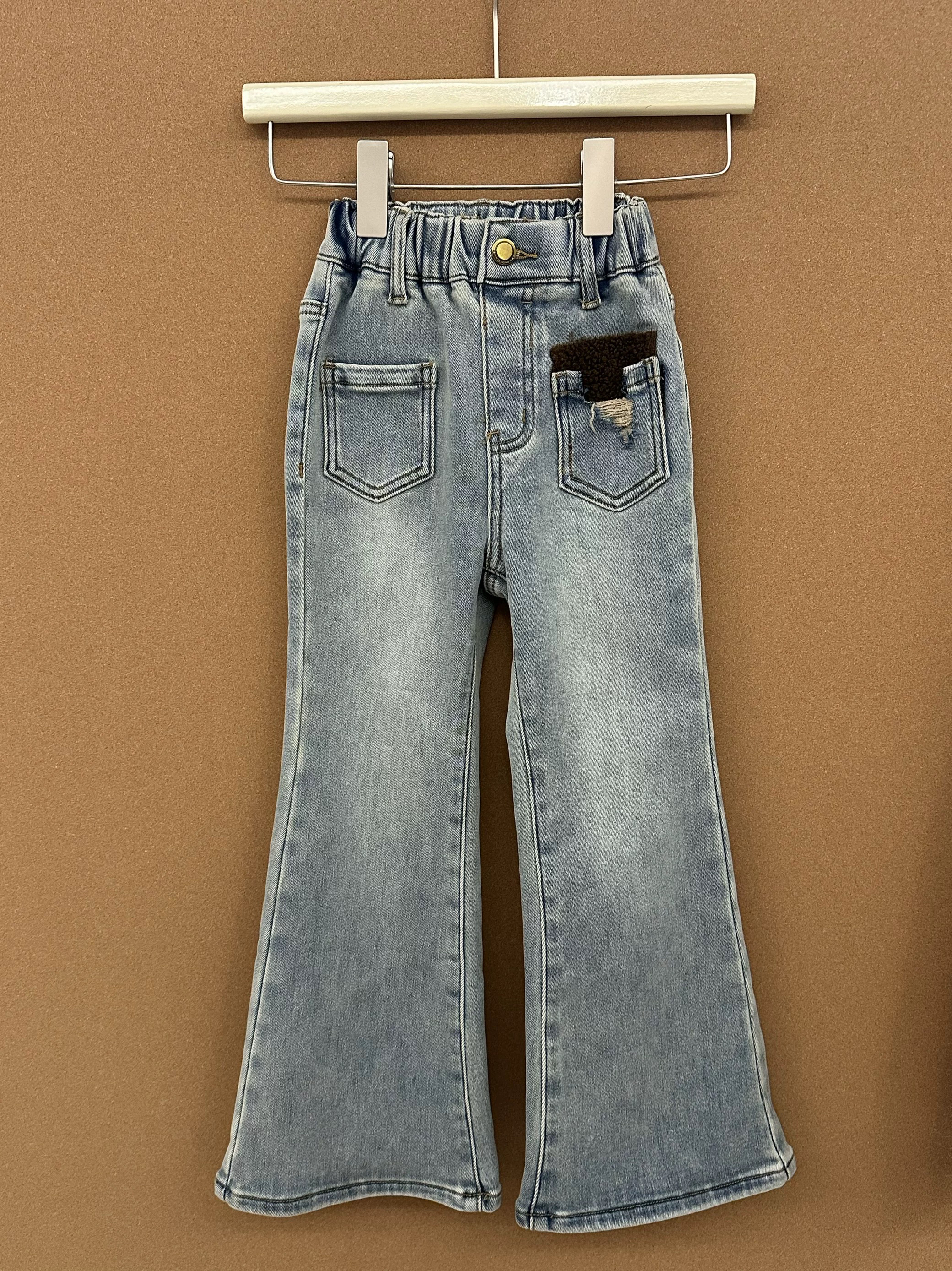 女童高弹力牛仔喇叭裤