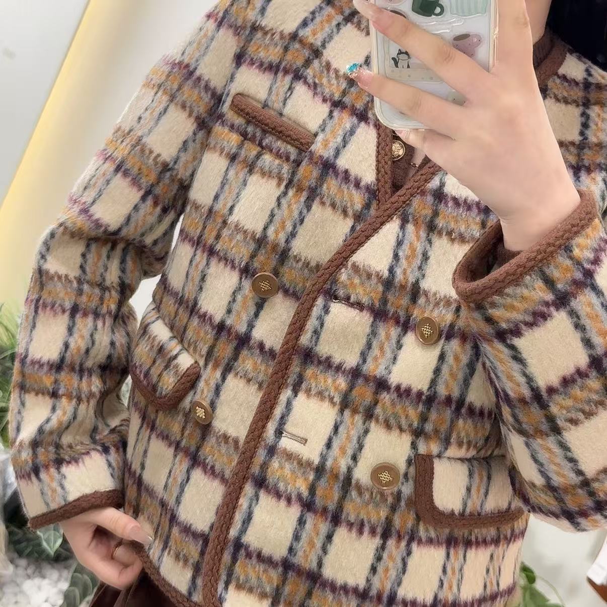 格子小香风羽绒服秋冬短款上衣冬季格纹MCYY24YH47