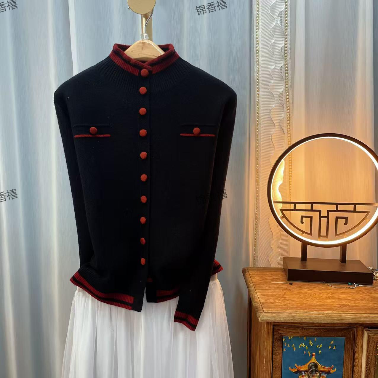 [V1028-奥黛丽夫人黑色]秋款长袖时尚减龄百搭显瘦针织开衫女