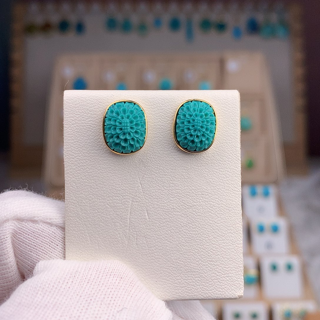 绿松石耳饰18K金镶嵌