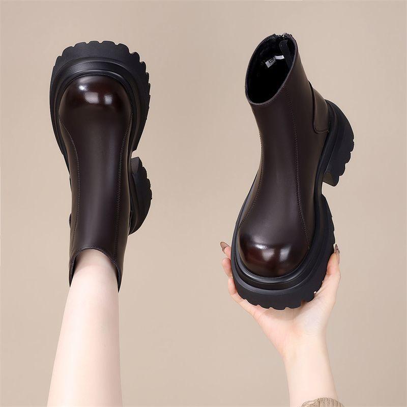 短靴子女2024年新款秋冬加绒厚底增高烟筒靴百搭复古机车y