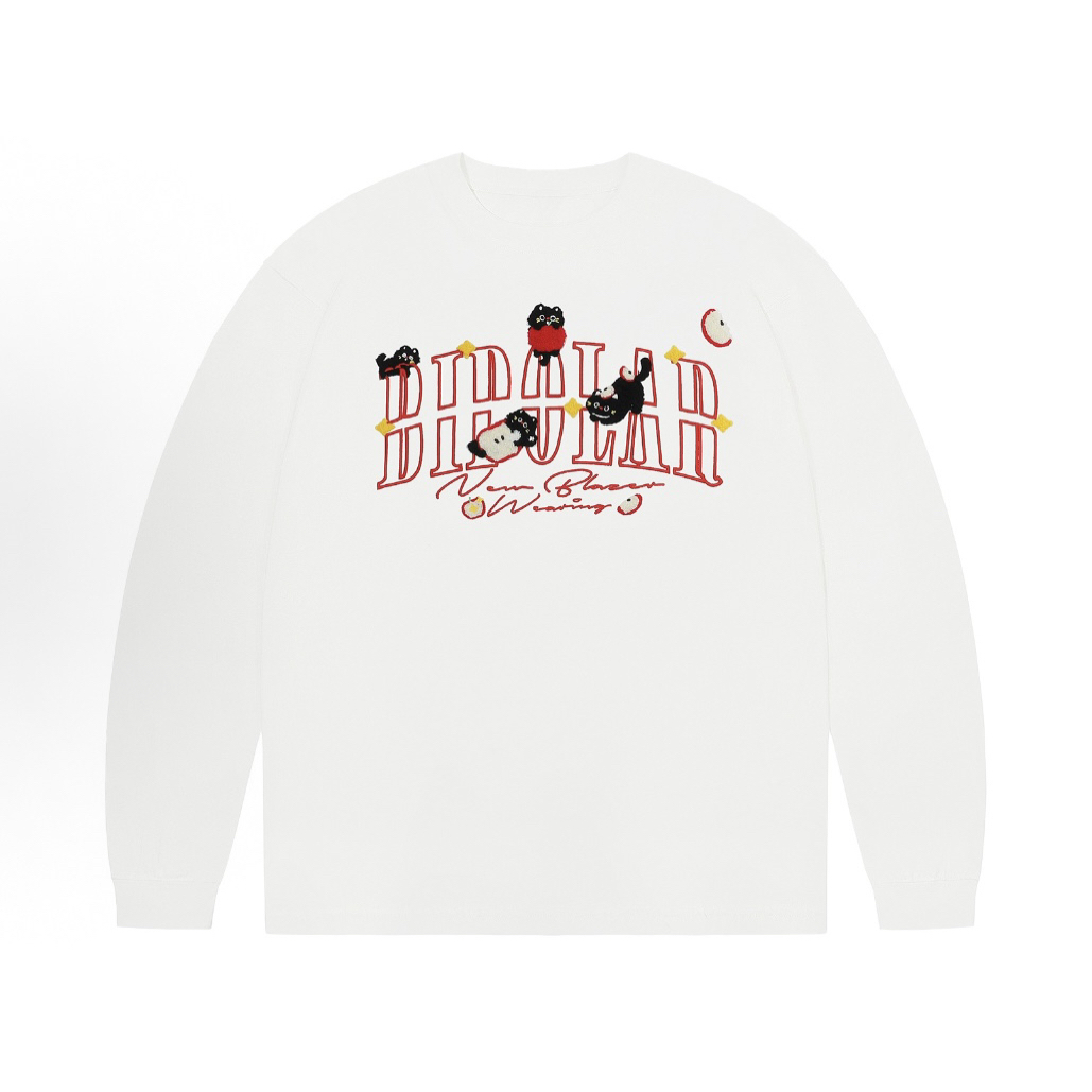 BIP家苹果猫毛巾绣长袖logo美式复古嘻哈街头潮流宽松长袖