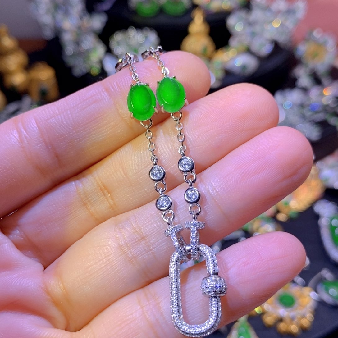 翡翠银S925镶嵌颈饰天然