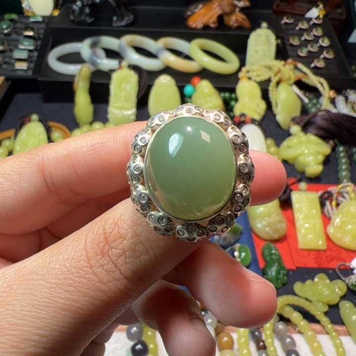 和田玉（碧玉）颈饰银S925镶嵌