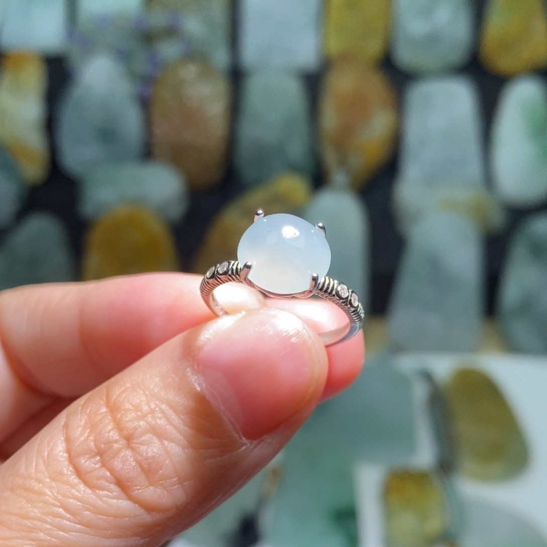 定制翡翠银S925镶嵌戒指