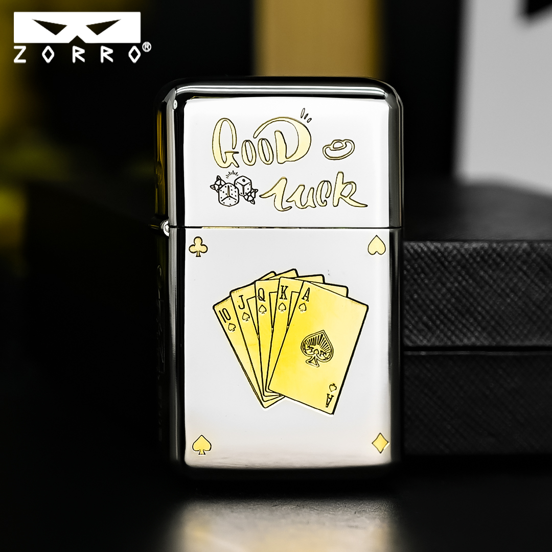 ZORRO佐罗煤油打火机男士二代790精雕白镍稳赢定位珠机芯高档