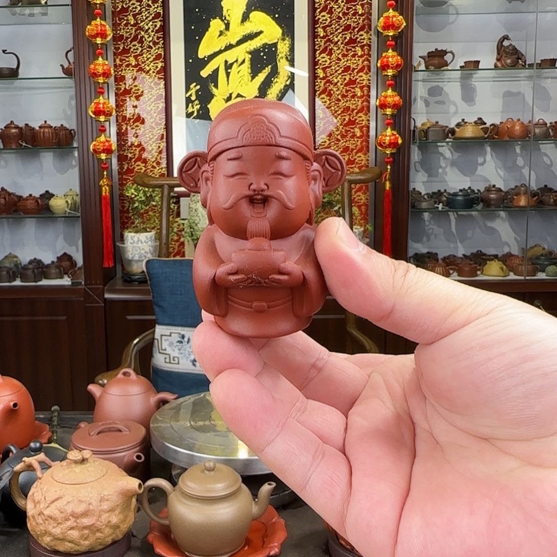 紫砂茶壶财神朱泥