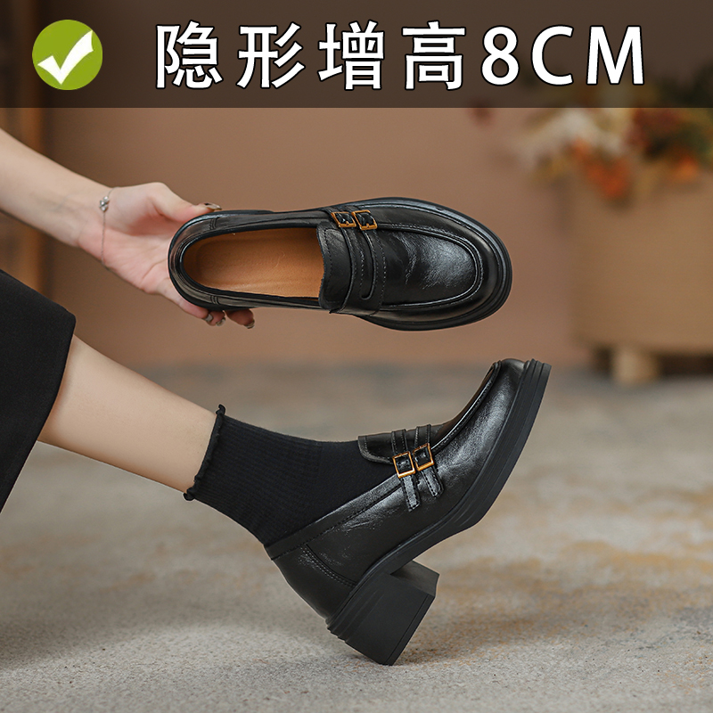 小码小个子英伦一脚蹬防水台英伦风乐福鞋黑色高跟粗跟圆头单鞋女