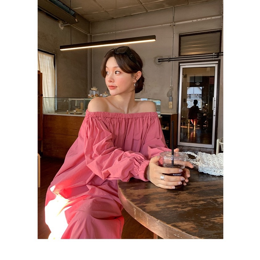 法式少女清新甜美显瘦一字肩上衣宽松秋款女C3533