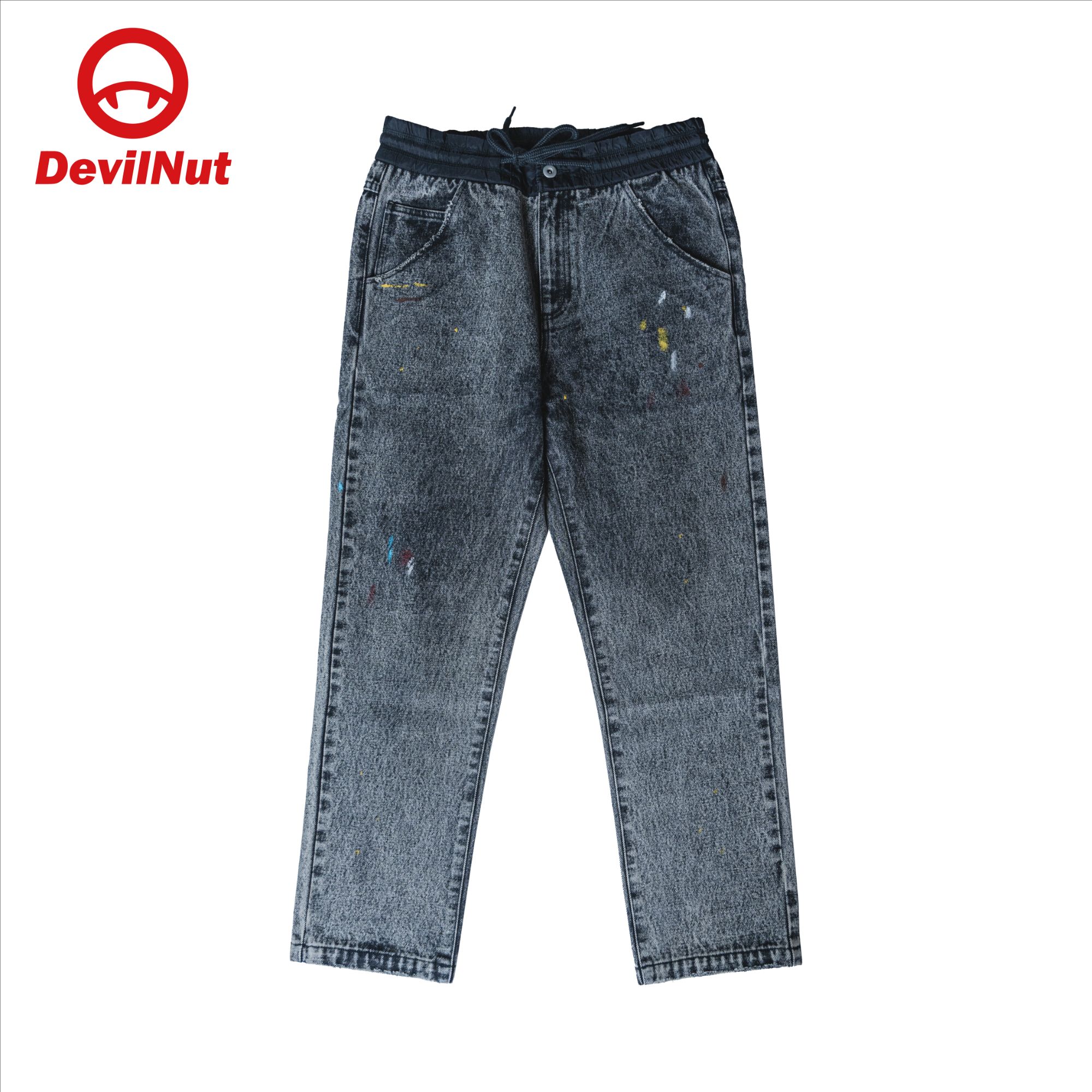 泼墨男水洗日系做旧男阔腿牛仔裤百搭时尚春季宽松潮流