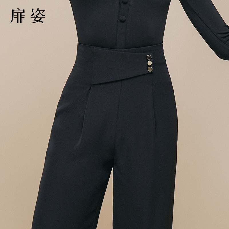 扉姿 夏季摩登舞裤女士交谊舞薄款高腰广场舞长裤舒适显瘦F2131