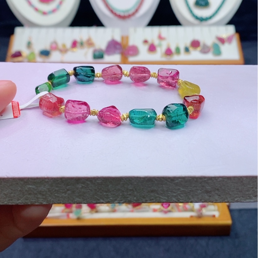 【闪购商品】碧玺碧玺m18K金镶嵌原石手链