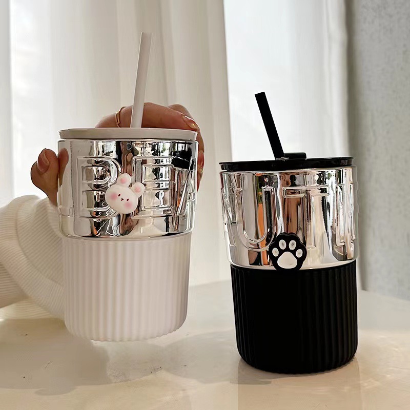 玻璃杯女生高颜值咖啡杯高级感轻奢牛奶杯家用喝水吸管杯泡茶杯子