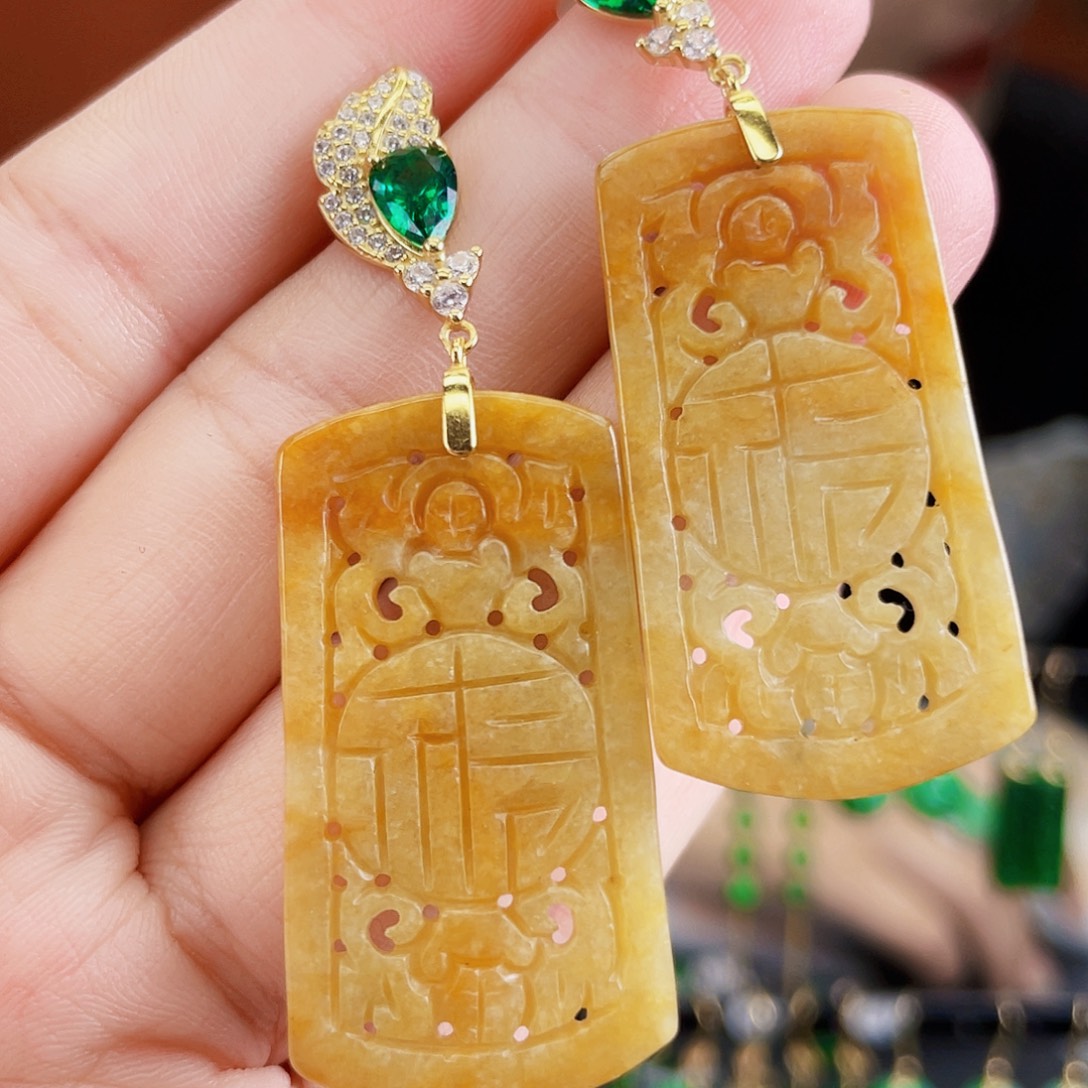 银S925镶嵌翡翠耳饰