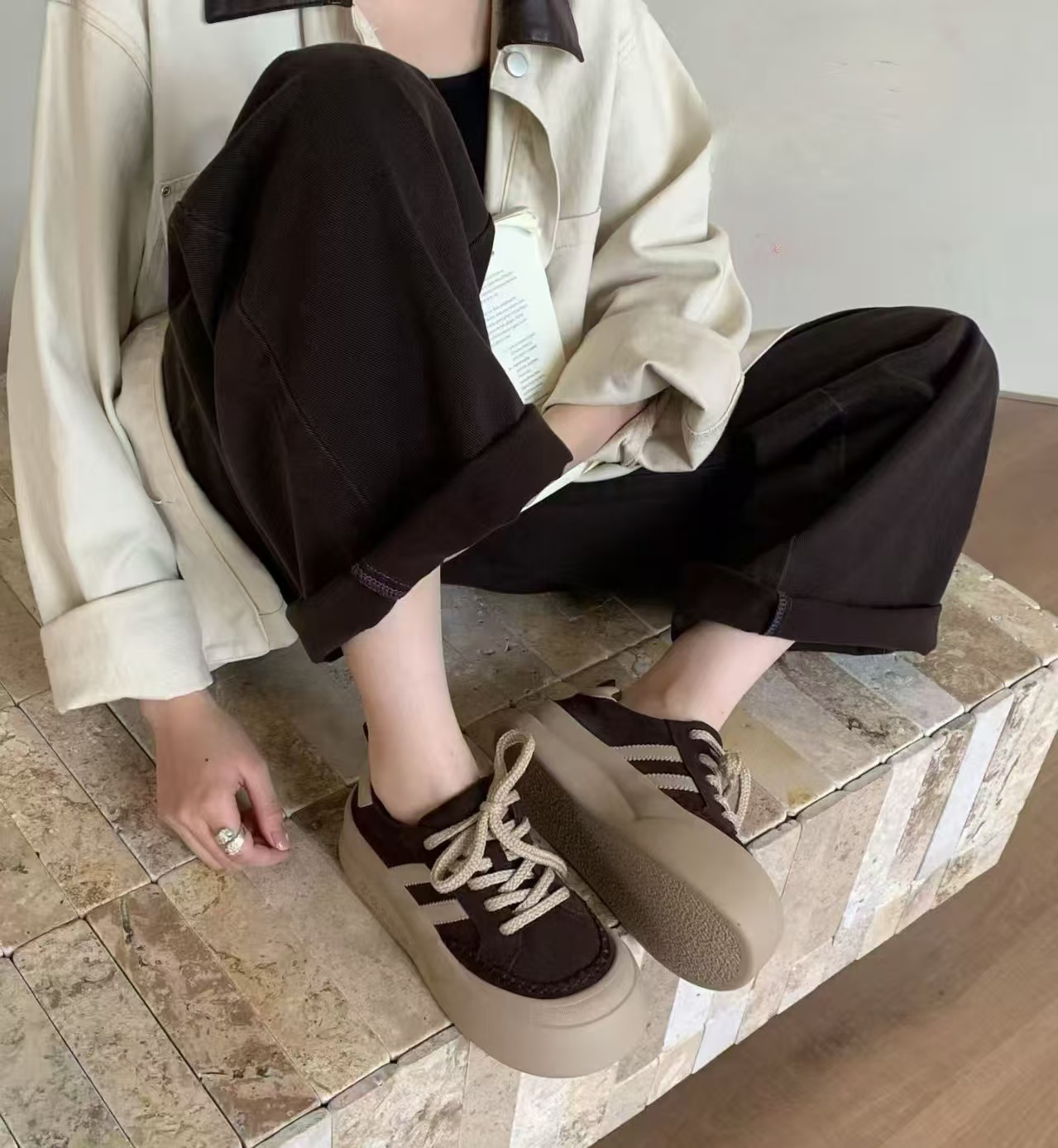 保暖秋冬季板鞋时尚休闲鞋复古港风磨砂皮深口