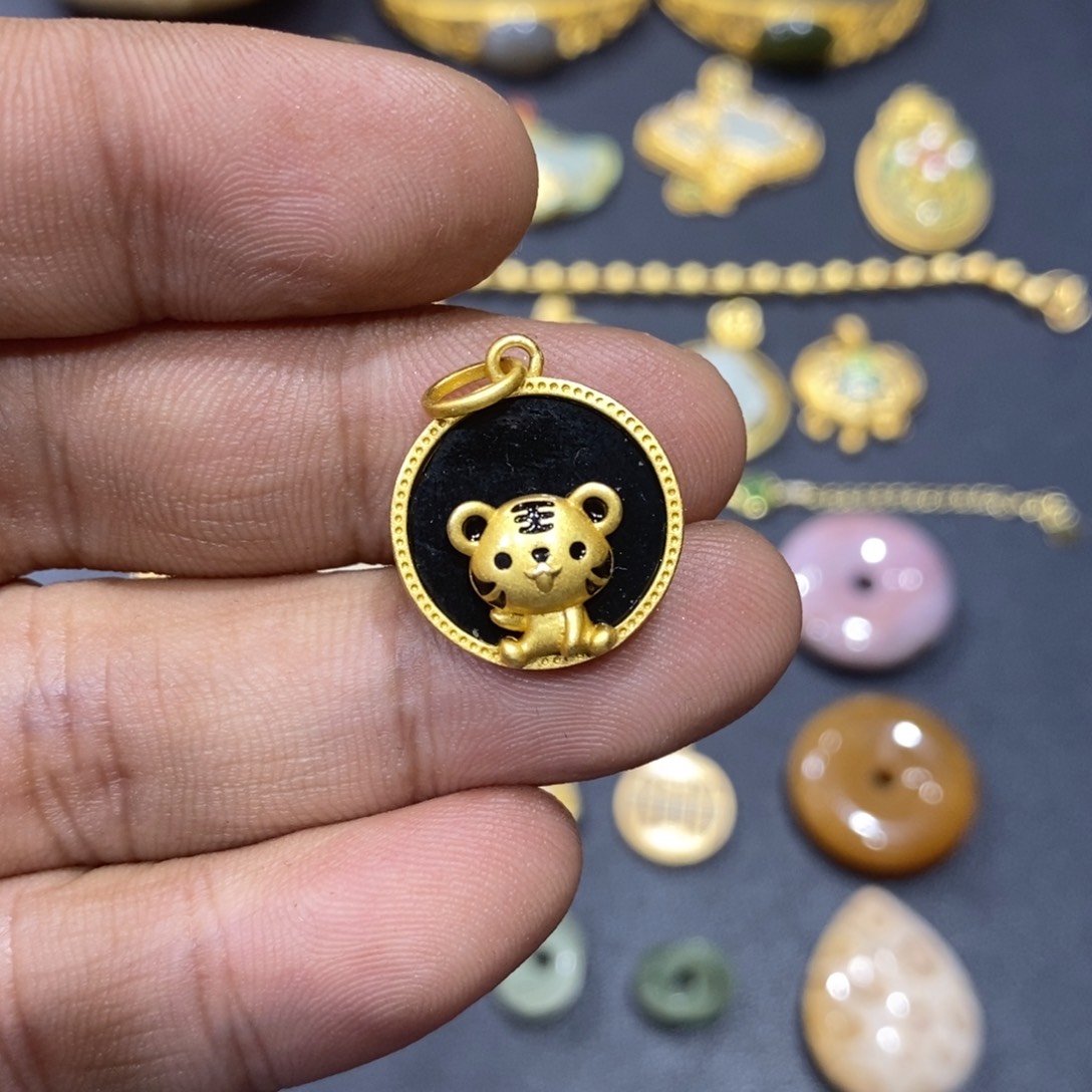 和田玉颈饰银S925镀金镶嵌