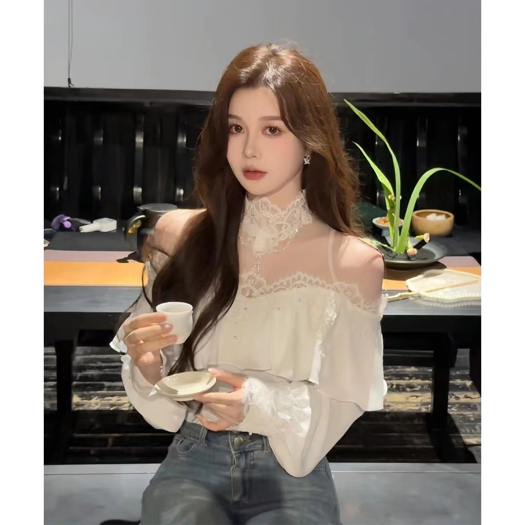 重工水晶高龄蕾丝气质仙女衬衫早春新款（实物非主图慎拍）