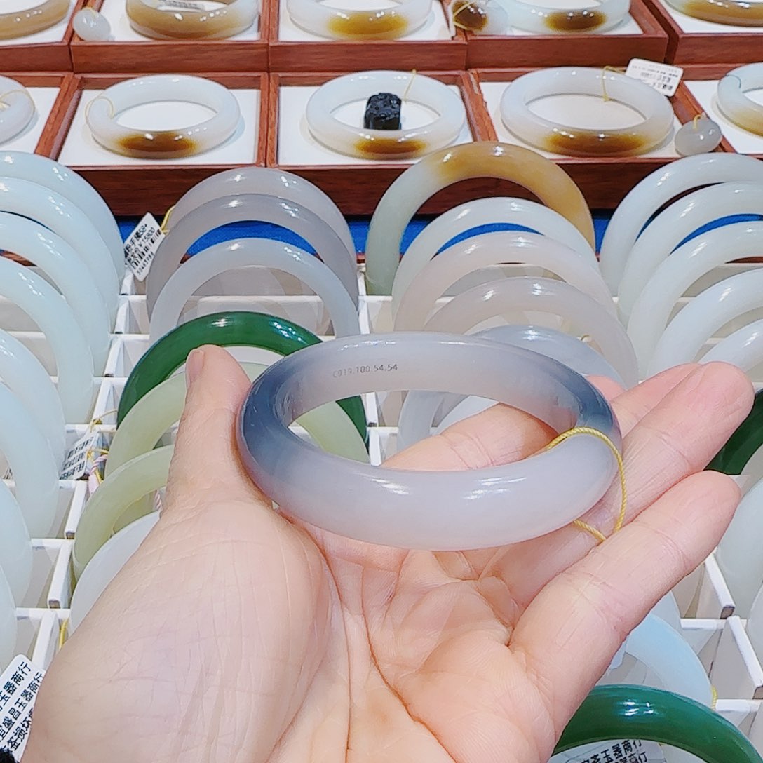 和田玉手镯未镶嵌天地紫54