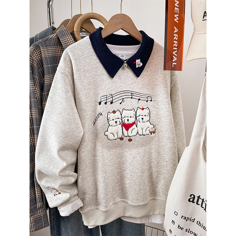 秋冬季宽松显瘦Polo领卫衣女款2025大码胖mm加绒加厚刺绣上衣外套