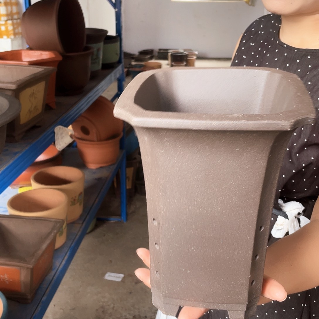 17紫泥高四方花盆紫砂花盆