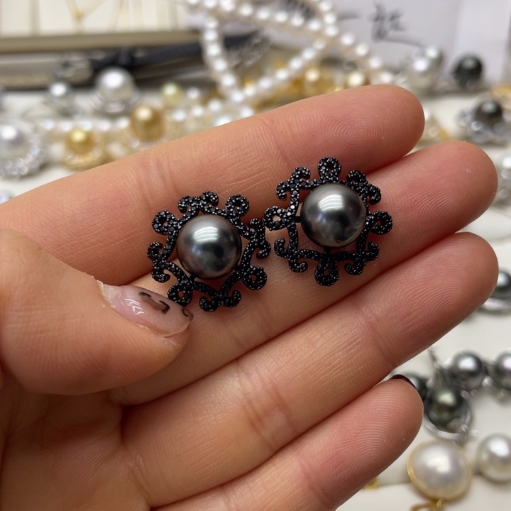 海水珍珠耳饰银S925镶嵌