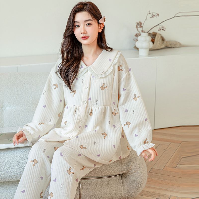 【月子服空气棉】加厚秋冬夹层怀孕期孕妇睡衣女哺乳喂奶家居服套装