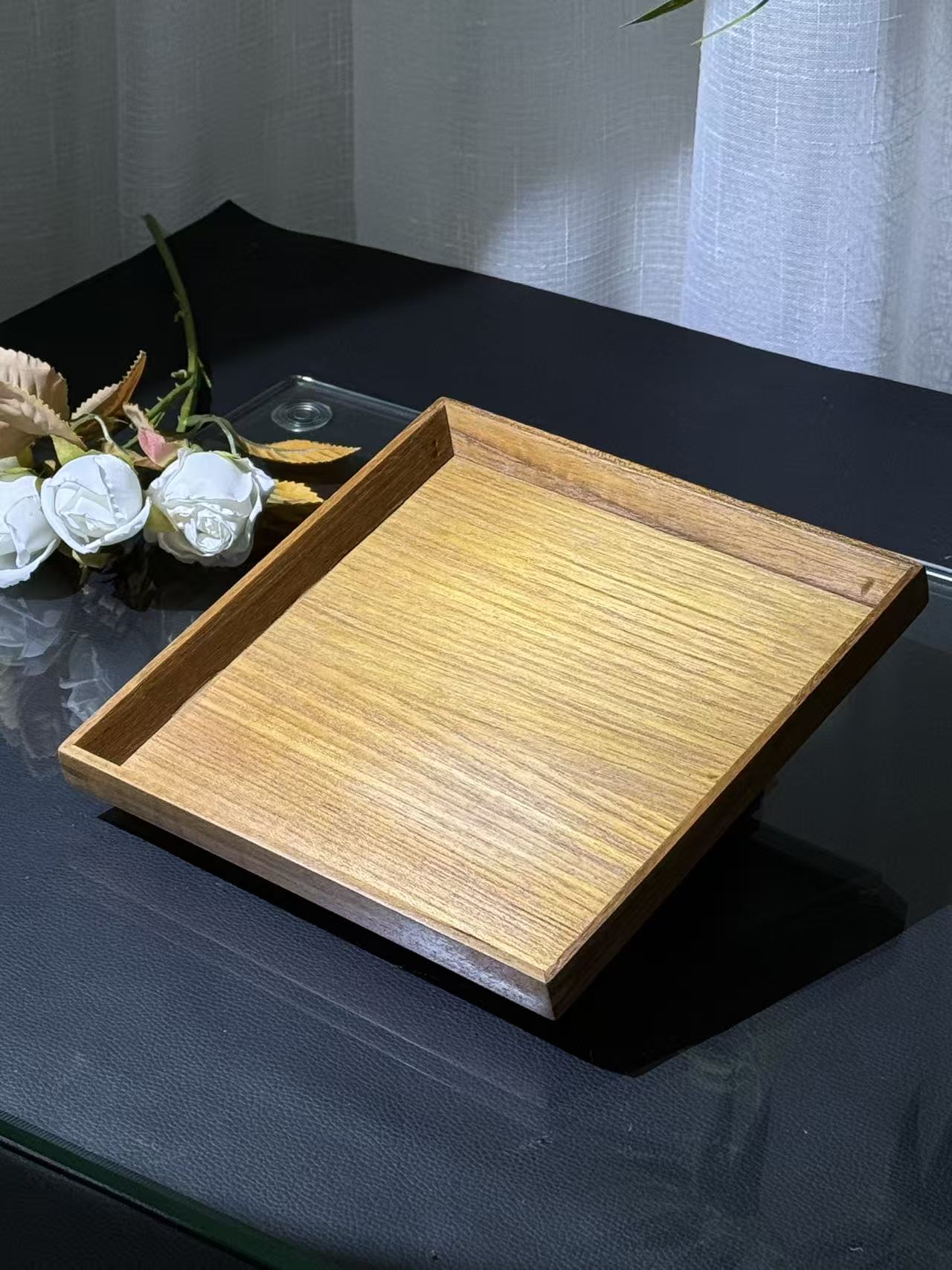 进口缅甸柚木正方形餐盘 高端手工茶水杯托盘茶道家用木质茶杯盘