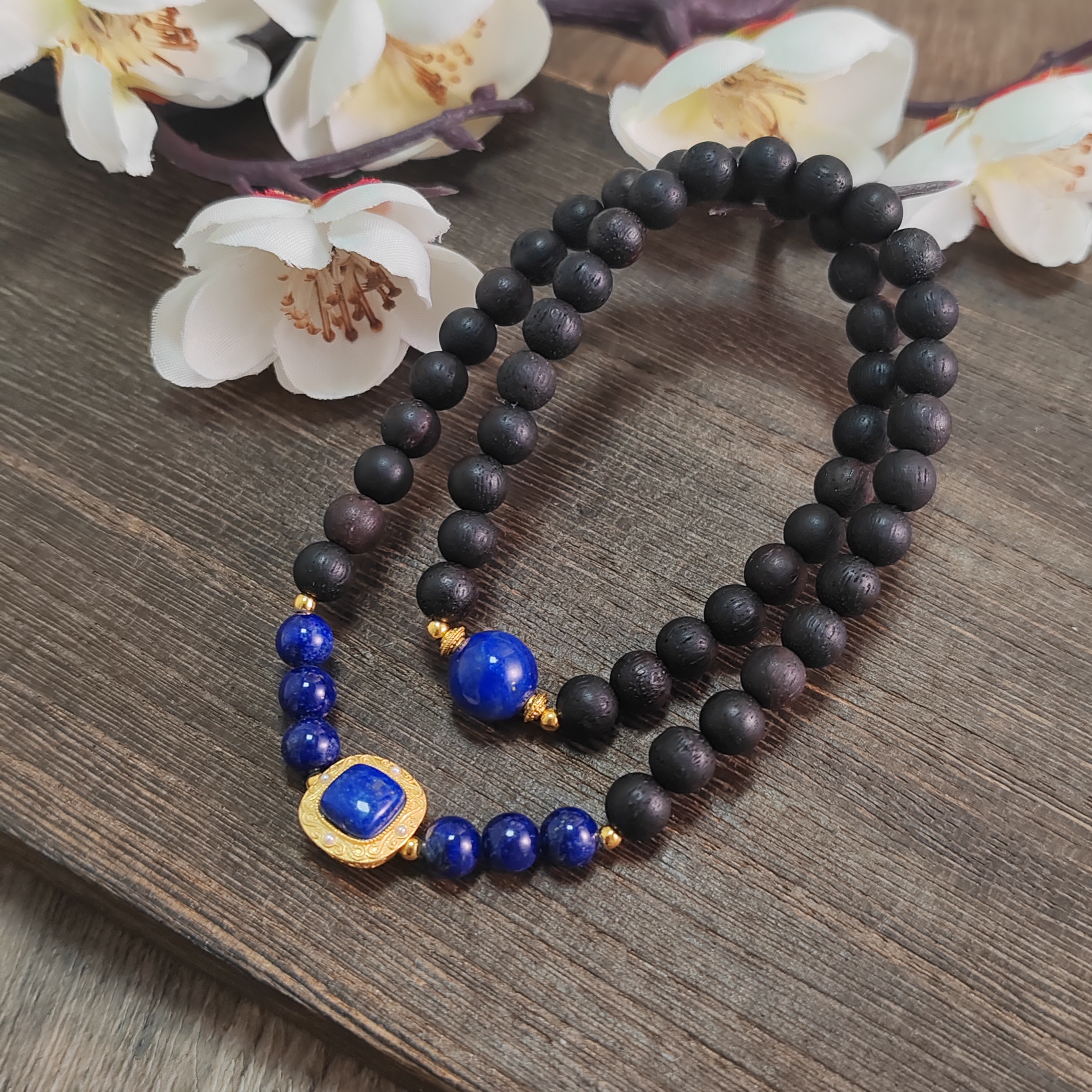 【木小鱼】降真香+青金石双圈手串