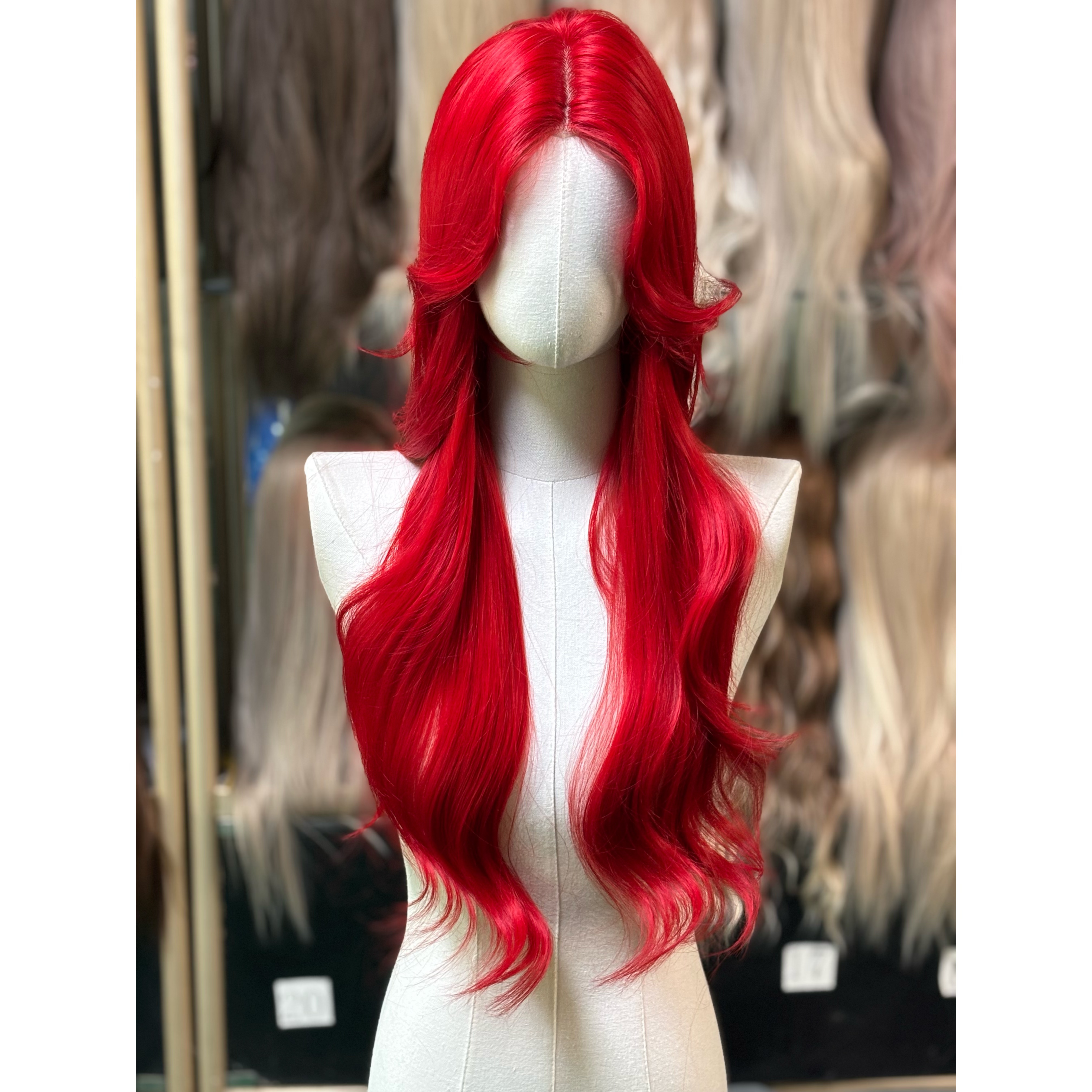 小额蕾丝假发女长卷发中分海王红大波浪逼真仿真人发丝全头套假发