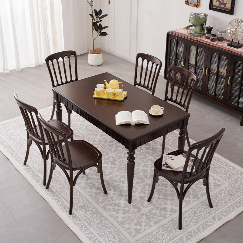 法式复古纯实木餐桌椅组合吃饭桌子家用4人6人小户型餐厅家用餐桌